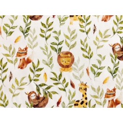Tissu Renard, lion, girafe et paresseux, savane Indien sur fond blanc - Coton Impression numérique OekoTex couture bébé domotex