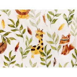 Tissu Renard, lion, girafe et paresseux, savane Indien sur fond blanc - Coton Impression numérique OekoTex couture bébé domotex