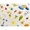 Tissu Ecole et voyage sur fond blanc - Coton bio GOTS