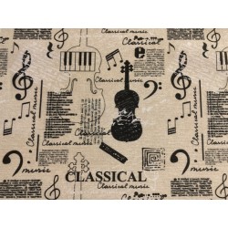 Tissu Musique classique, instruments et partitions  sur fond beige - Polycoton