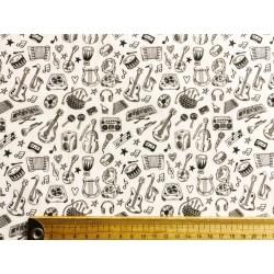 Tissu Instruments de musique sur fond blanc - Coton OekoTex