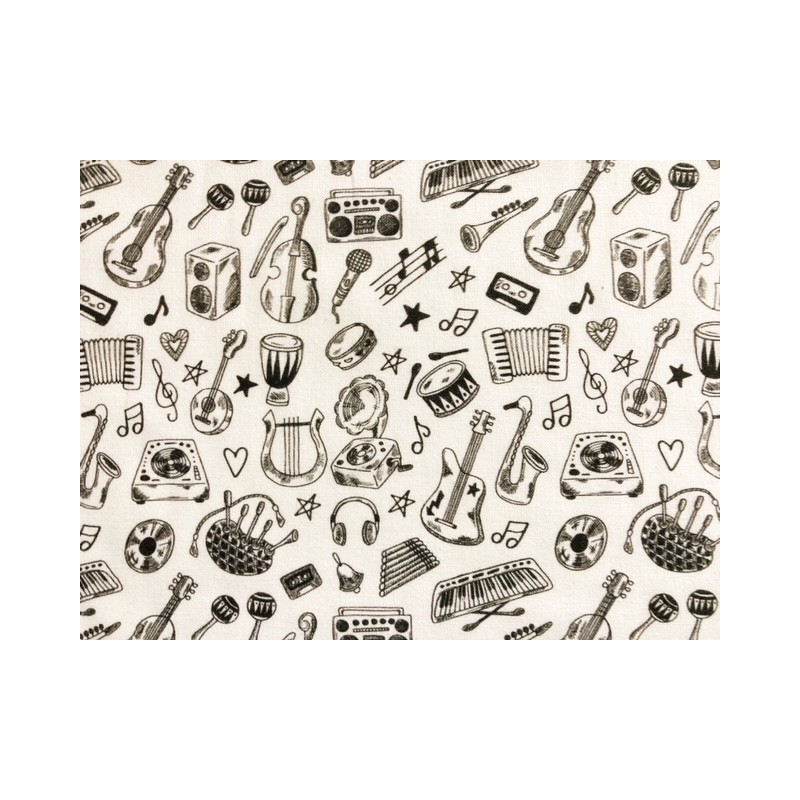 Tissu Instruments de musique sur fond blanc - Coton OekoTex