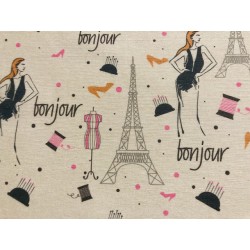 Bonjour Paris mode et couture sur fond beige - Polycoton