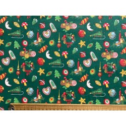 Tissu petit prix Noël Christmas Time fond vert - Coton OekoTex