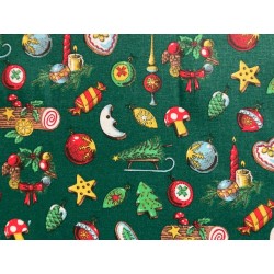Tissu petit prix Noël Christmas Time fond vert - Coton OekoTex