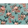 Tissu petit prix Halloween Cranes et papillons fond turquoise - Coton OekoTex