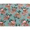 Tissu petit prix Halloween Cranes et papillons fond turquoise - Coton OekoTex