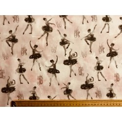 Tissu Danseuse ballerine et chaussons fond rose aquarelle - Coton GOTS