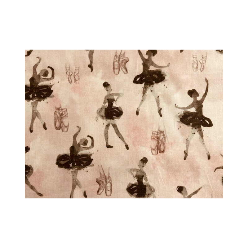 Tissu Danseuse ballerine et chaussons fond rose aquarelle - Coton GOTS