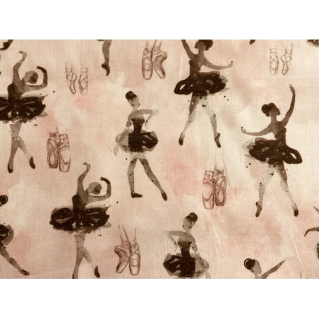 Tissu Danseuse ballerine et chaussons fond rose aquarelle - Coton GOTS