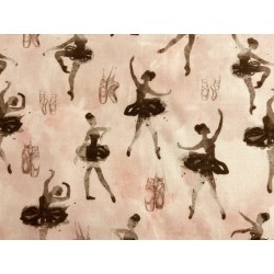 Tissu Danseuse ballerine et chaussons fond rose aquarelle - Coton GOTS