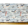 Tissu Popeline baleines et phares sur fond marinière Rayures bleues  - Coton OekoTex