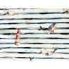 Tissu Popeline baleines et phares sur fond marinière Rayures bleues  - Coton OekoTex