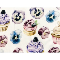 Tissu Popeline Cupcakes et fleurs - Coton OekoTex