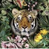 Tissu Carré velours : Tigre et fleurs