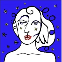 Carré velours : Femme et étoiles Art Déco fond bleu