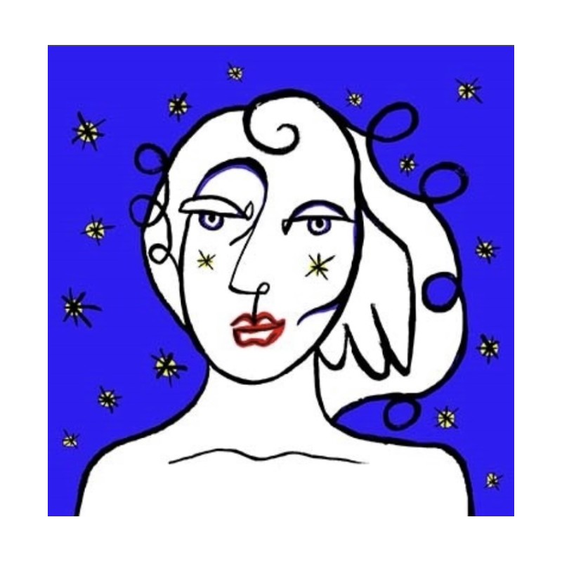 Carré velours : Femme et étoiles Art Déco fond bleu