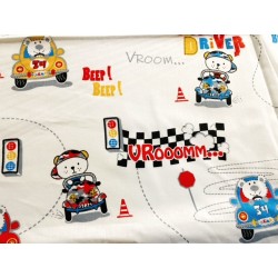 Tissu Rallye d'animaux sur fond blanc - Coton OekoTex