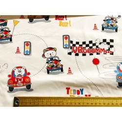 Tissu Rallye d'animaux sur fond blanc - Coton OekoTex