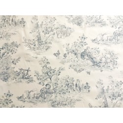 Tissu Toile de Jouy Manon bleu sur fond blanc - Coton percale OekoTex