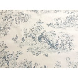 Tissu Toile de Jouy Manon bleu sur fond blanc - Coton percale OekoTex