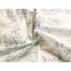 Tissu Toile de Jouy Manon bleu sur fond blanc - Coton percale OekoTex