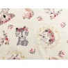 Tissu Koala, renard, hérisson, biche, fond blanc - Satin de Coton bio GOTS