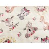 Tissu Koala, renard, hérisson, biche, fond blanc - Satin de Coton bio GOTS