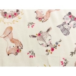 Tissu Koala, renard, hérisson, biche, fond blanc - Satin de Coton bio GOTS