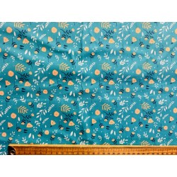 Popeline de coton Katia Aladdin fleurs sur fond turquoise