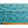Popeline de coton Katia Aladdin fleurs sur fond turquoise