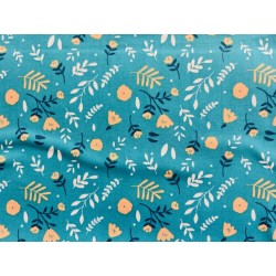 Popeline de coton Katia Aladdin fleurs sur fond turquoise