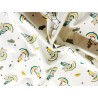 Tissu Méto chat et parapluie arc en ciel fond blanc - Coton OekoTex