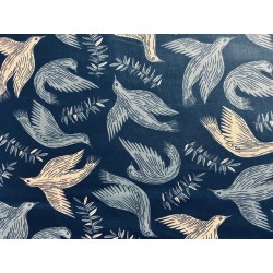 Tissu Mockingjay Hirondelles fond indigo - Coton OekoTex