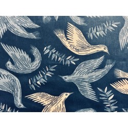 Tissu Mockingjay Hirondelles fond indigo - Coton OekoTex