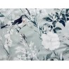 Tissu Moineaux et fleurs sur fond vert de gris - Coton Premium