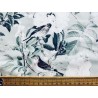 Tissu Moineaux et fleurs sur fond vert de gris - Coton Premium