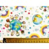 Tissu Enfants du monde et arc en ciel sur fond blanc - Coton bio GOTS