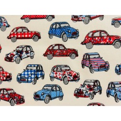 Tissu petit prix : Dedeuche bleu blanc rouge fond beige - Coton OekoTex