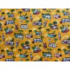 Tissu petit prix : Vans et surfs sur fond safran - Coton OekoTex