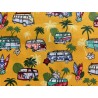 Tissu petit prix : Vans et surfs sur fond safran - Coton OekoTex
