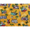 Tissu petit prix : Vans et surfs sur fond safran - Coton OekoTex