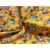 Tissu petit prix : Vans et surfs sur fond safran - Coton OekoTex