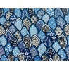 Tissu Matcha feuilles aux motifs japonisant fond bleu - Coton OekoTex