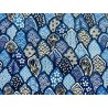 Tissu Matcha feuilles aux motifs japonisant fond bleu - Coton OekoTex