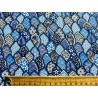 Tissu Matcha feuilles aux motifs japonisant fond bleu - Coton OekoTex
