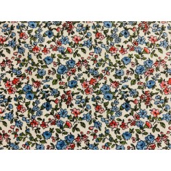 Tissu Léonie fleurs bleues et roses fond blanc - Coton OekoTex