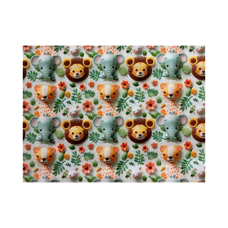 Tissu 3D Animaux de la jungle - Coton OekoTex Tissu 3D Animaux de la jungle - Coton OekoTex