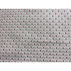 Tissu Eventails argentées glitter et rose  - Coton OekoTex