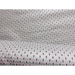 Tissu Eventails argentées glitter et rose  - Coton OekoTex